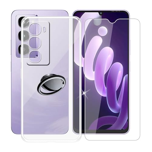 AQGGIIXY Handyhülle Transparent für Itel City 100 (6.75"), Weiche Schutzhülle + 1 Stück Gehärtetem Glas Schutzfolie, 360° Drehbar Handy-Ringhalter Cover für Itel City 100 - SH3 von AQGGIIXY
