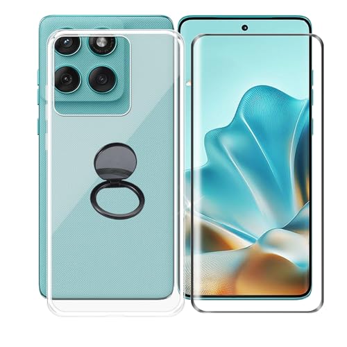 AQGGIIXY Handyhülle Transparent für Motorola Edge 60 Fusion (6.7"), Weiche Schutzhülle + 1 Stück Gehärtetem Glas Schutzfolie, 360° Drehbar Handy-Ringhalter Cover für Motorola Edge 60 Fusion - SH10 von AQGGIIXY