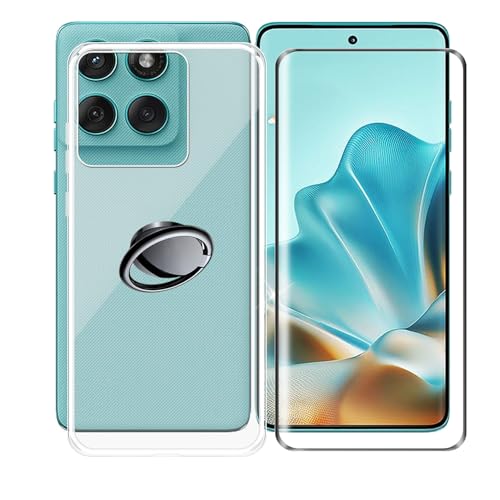 AQGGIIXY Handyhülle Transparent für Motorola Edge 60 Fusion (6.7"), Weiche Schutzhülle + 1 Stück Gehärtetem Glas Schutzfolie, 360° Drehbar Handy-Ringhalter Cover für Motorola Edge 60 Fusion - SH3 von AQGGIIXY