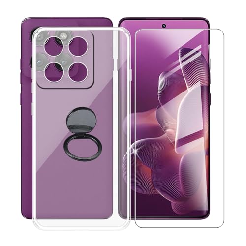 AQGGIIXY Handyhülle Transparent für Motorola Edge 60 Pro (6.7"), Weiche Schutzhülle + 1 Stück Gehärtetem Glas Schutzfolie, 360° Drehbar Handy-Ringhalter Cover für Motorola Edge 60 Pro - SH10 von AQGGIIXY