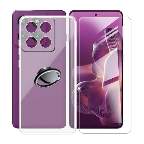 AQGGIIXY Handyhülle Transparent für Motorola Edge 60 pro (6.7"), Weiche Schutzhülle + 1 Stück Gehärtetem Glas Schutzfolie, 360° Drehbar Handy-Ringhalter Cover - SH3 von AQGGIIXY