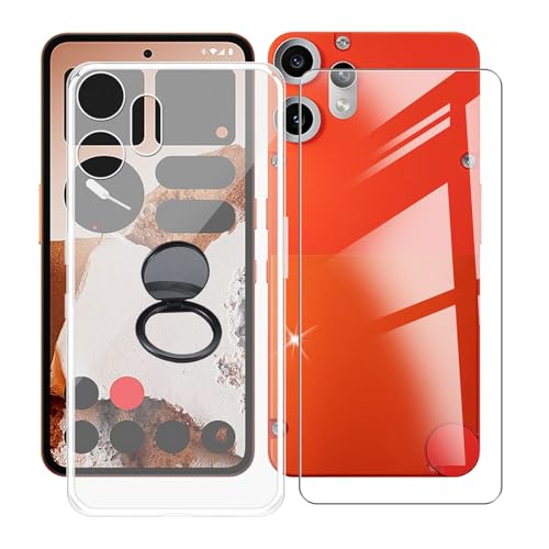AQGGIIXY Handyhülle Transparent für Nothing CMF Phone 2 Pro (6.77"), Weiche Schutzhülle + 1 Stück Gehärtetem Glas Schutzfolie, 360° Drehbar Handy-Ringhalter Cover für Nothing CMF Phone 2 Pro - SH10 von AQGGIIXY