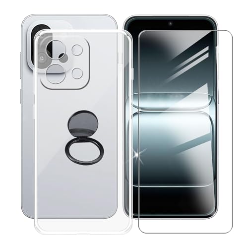 AQGGIIXY Handyhülle Transparent für OnePlus 13T (6.32"), Weiche Schutzhülle + 1 Stück Gehärtetem Glas Schutzfolie, 360° Drehbar Handy-Ringhalter Cover für OnePlus 13T - SH10 von AQGGIIXY