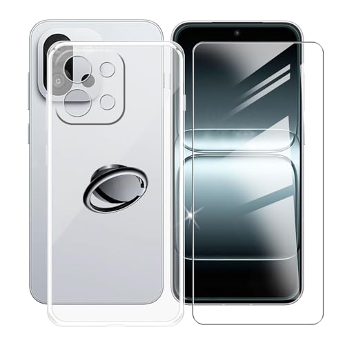 AQGGIIXY Handyhülle Transparent für OnePlus 13T (6.32"), Weiche Schutzhülle + 1 Stück Gehärtetem Glas Schutzfolie, 360° Drehbar Handy-Ringhalter Cover für OnePlus 13T - SH3 von AQGGIIXY