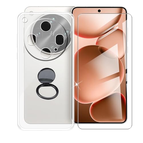 AQGGIIXY Handyhülle Transparent für Oppo Find X8 Ultra (6.82"), Weiche Schutzhülle + 1 Stück Gehärtetem Glas Schutzfolie, 360° Drehbar Handy-Ringhalter Cover für Oppo Find X8 Ultra - SH10 von AQGGIIXY