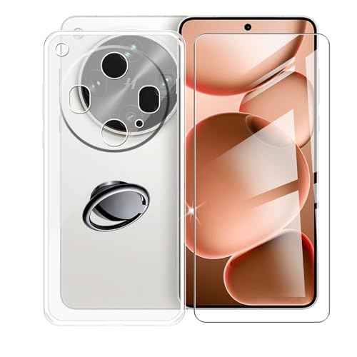 AQGGIIXY Handyhülle Transparent für Oppo Find X8 Ultra (6.82"), Weiche Schutzhülle + 1 Stück Gehärtetem Glas Schutzfolie, 360° Drehbar Handy-Ringhalter Cover für Oppo Find X8 Ultra - SH3 von AQGGIIXY