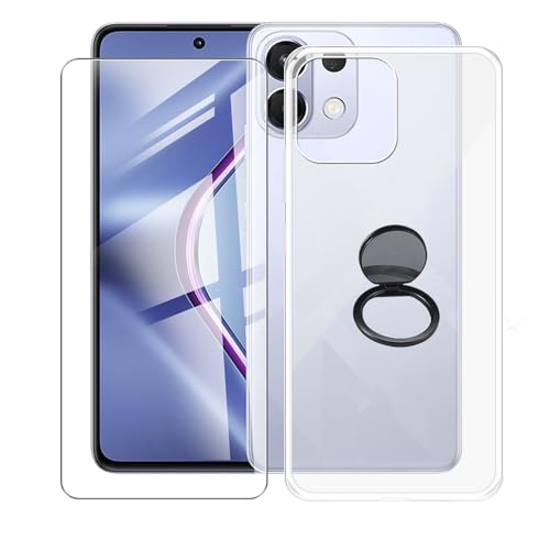 AQGGIIXY Handyhülle Transparent für Oppo K12s (6.67"), Weiche Schutzhülle + 1 Stück Gehärtetem Glas Schutzfolie, 360° Drehbar Handy-Ringhalter Cover für Oppo K12s - SH10 von AQGGIIXY