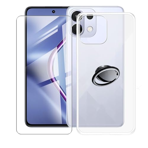 AQGGIIXY Handyhülle Transparent für Oppo K12s (6.67"), Weiche Schutzhülle + 1 Stück Gehärtetem Glas Schutzfolie, 360° Drehbar Handy-Ringhalter Cover für Oppo K12s - SH3 von AQGGIIXY