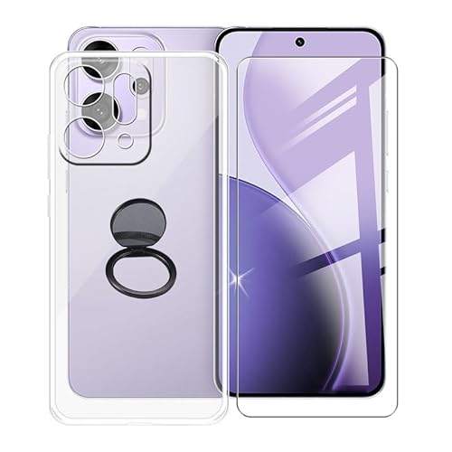 AQGGIIXY Handyhülle Transparent für Oppo Reno14 Pro (6.83"), Weiche Schutzhülle + 1 Stück Gehärtetem Glas Schutzfolie, 360° Drehbar Handy-Ringhalter Cover für Oppo Reno14 Pro - SH10 von AQGGIIXY