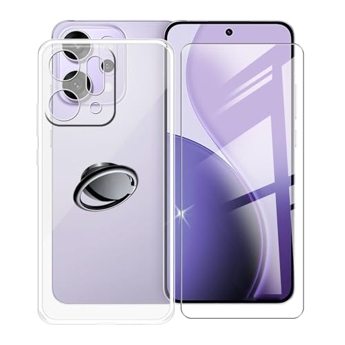 AQGGIIXY Handyhülle Transparent für Oppo Reno14 Pro (6.83"), Weiche Schutzhülle + 1 Stück Gehärtetem Glas Schutzfolie, 360° Drehbar Handy-Ringhalter Cover für Oppo Reno14 Pro - SH3 von AQGGIIXY