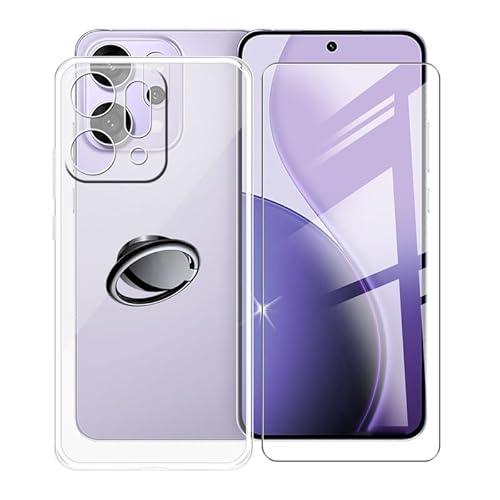 AQGGIIXY Handyhülle Transparent für Oppo Reno14 Pro (6.83"), Weiche Schutzhülle + 1 Stück Gehärtetem Glas Schutzfolie, 360° Drehbar Handy-Ringhalter Cover für Oppo Reno14 Pro - SH3 von AQGGIIXY