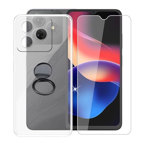 AQGGIIXY Handyhülle Transparent für Oscal Flat 2C (6.56"), Weiche Schutzhülle + 1 Stück Gehärtetem Glas Schutzfolie, 360° Drehbar Handy-Ringhalter Cover für Oscal Flat 2C - SH10 von AQGGIIXY