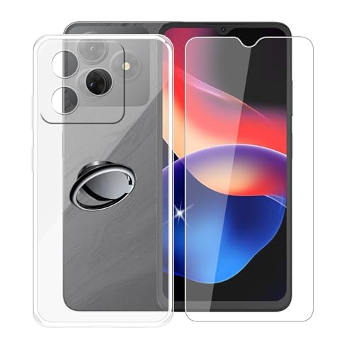 AQGGIIXY Handyhülle Transparent für Oscal Flat 2C (6.56"), Weiche Schutzhülle + 1 Stück Gehärtetem Glas Schutzfolie, 360° Drehbar Handy-Ringhalter Cover für Oscal Flat 2C - SH3 von AQGGIIXY