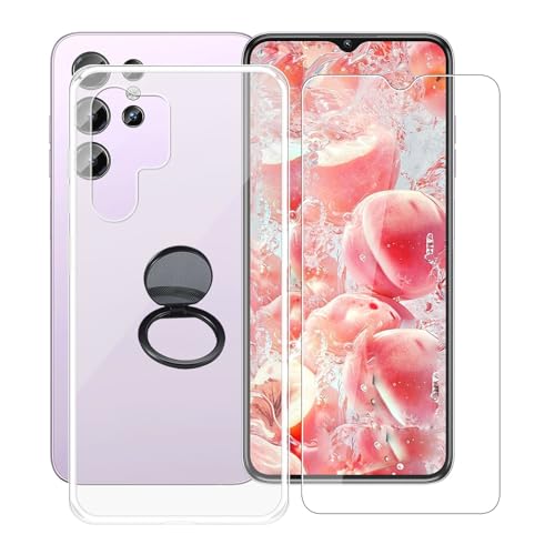AQGGIIXY Handyhülle Transparent für Oukitel C1 (6.52"), Weiche Schutzhülle + 1 Stück Gehärtetem Glas Schutzfolie, 360° Drehbar Handy-Ringhalter Cover für Oukitel C1 - SH10 von AQGGIIXY