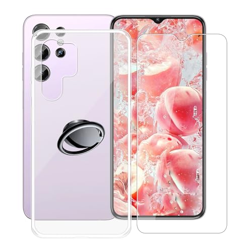 AQGGIIXY Handyhülle Transparent für Oukitel C1 (6.52"), Weiche Schutzhülle + 1 Stück Gehärtetem Glas Schutzfolie, 360° Drehbar Handy-Ringhalter Cover für Oukitel C1 - SH3 von AQGGIIXY
