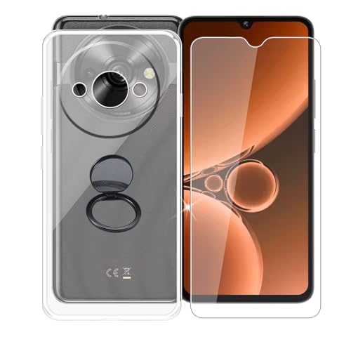 AQGGIIXY Handyhülle Transparent für Oukitel C59 (6.88"), Weiche Schutzhülle + 1 Stück Gehärtetem Glas Schutzfolie, 360° Drehbar Handy-Ringhalter Cover für Oukitel C59 - SH10 von AQGGIIXY