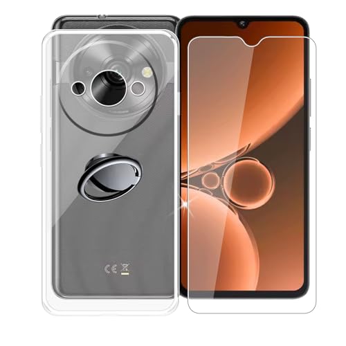 AQGGIIXY Handyhülle Transparent für Oukitel C59 Pro (6.88"), Weiche Schutzhülle + 1 Stück Gehärtetem Glas Schutzfolie, 360° Drehbar Handy-Ringhalter Cover für Oukitel C59 Pro - SH3 von AQGGIIXY