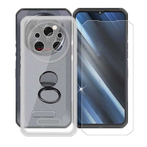 AQGGIIXY Handyhülle Transparent für Oukitel WP35 Pro (6.60"), Weiche Schutzhülle + 1 Stück Gehärtetem Glas Schutzfolie, 360° Drehbar Handy-Ringhalter Cover für Oukitel WP35 Pro - SH10 von AQGGIIXY