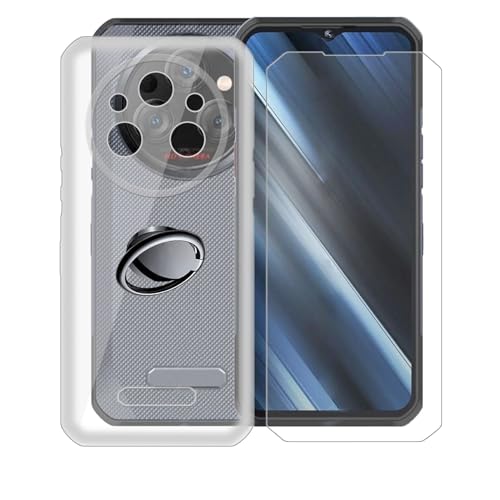 AQGGIIXY Handyhülle Transparent für Oukitel WP35 Pro (6.60"), Weiche Schutzhülle + 1 Stück Gehärtetem Glas Schutzfolie, 360° Drehbar Handy-Ringhalter Cover für Oukitel WP35 Pro - SH3 von AQGGIIXY