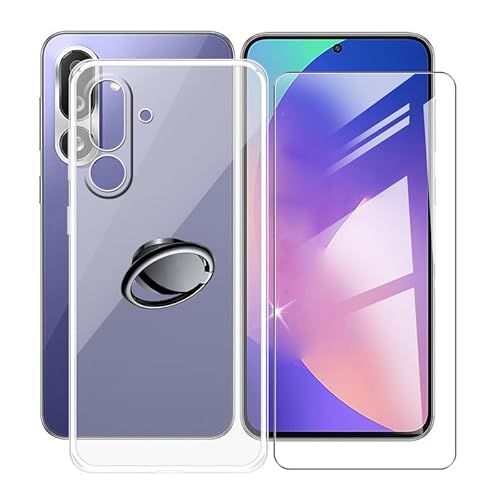 AQGGIIXY Handyhülle Transparent für Samsung Galaxy F56 (6.74"), Weiche Schutzhülle + 1 Stück Gehärtetem Glas Schutzfolie, 360° Drehbar Handy-Ringhalter Cover für Samsung Galaxy F56 - SH3 von AQGGIIXY