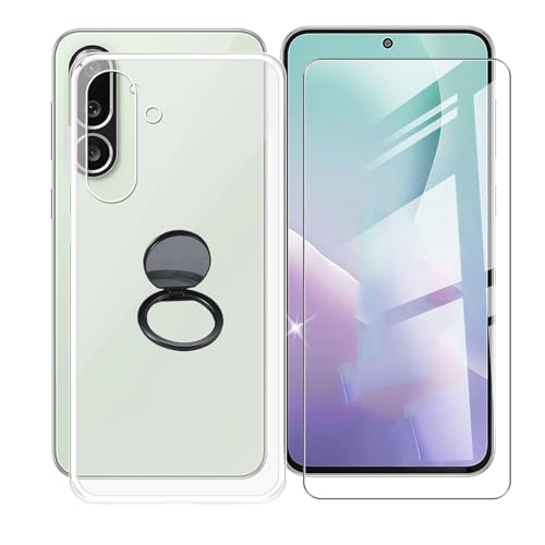 AQGGIIXY Handyhülle Transparent für Samsung Galaxy M56 (6.74"), Weiche Schutzhülle + 1 Stück Gehärtetem Glas Schutzfolie, 360° Drehbar Handy-Ringhalter Cover für Samsung Galaxy M56 - SH10 von AQGGIIXY