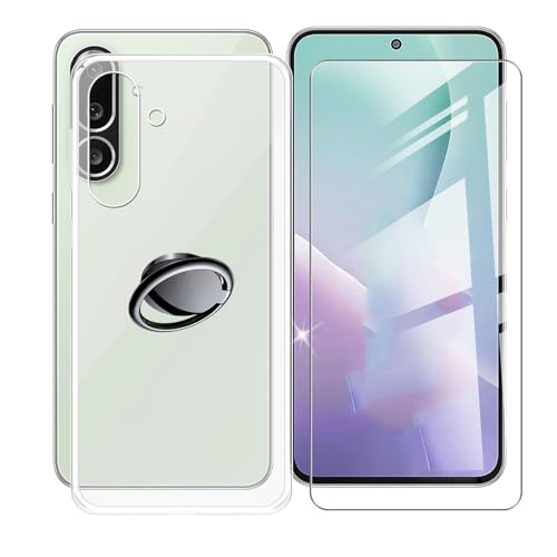 AQGGIIXY Handyhülle Transparent für Samsung Galaxy M56 (6.74"), Weiche Schutzhülle + 1 Stück Gehärtetem Glas Schutzfolie, 360° Drehbar Handy-Ringhalter Cover für Samsung Galaxy M56 - SH3 von AQGGIIXY