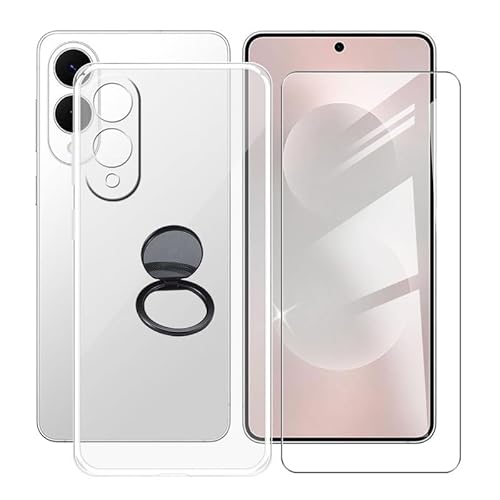 AQGGIIXY Handyhülle Transparent für Samsung Galaxy S25 Edge (6.7"), Weiche Schutzhülle + 1 Stück Gehärtetem Glas Schutzfolie, 360° Drehbar Handy-Ringhalter Cover für - SH10 von AQGGIIXY