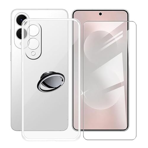 AQGGIIXY Handyhülle Transparent für Samsung Galaxy S25 Edge (6.7"), Weiche Schutzhülle + 1 Stück Gehärtetem Glas Schutzfolie, 360° Drehbar Handy-Ringhalter Cover für - SH3 von AQGGIIXY