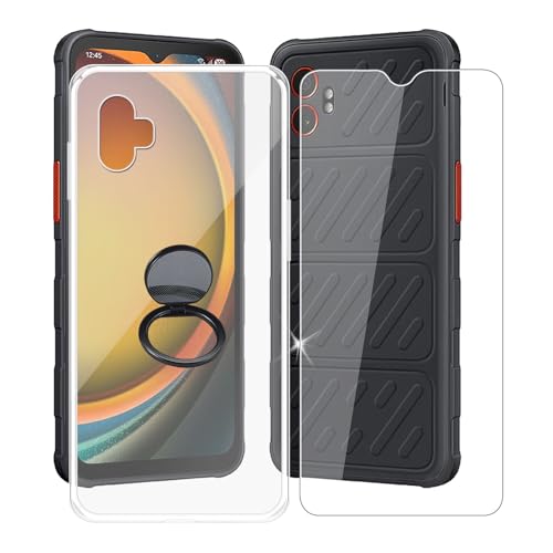 AQGGIIXY Handyhülle Transparent für Samsung Galaxy XCover7 Pro (6.6"), Weiche Schutzhülle + 1 Stück Gehärtetem Glas Schutzfolie, 360° Drehbar Handy-Ringhalter Cover - SH10 von AQGGIIXY