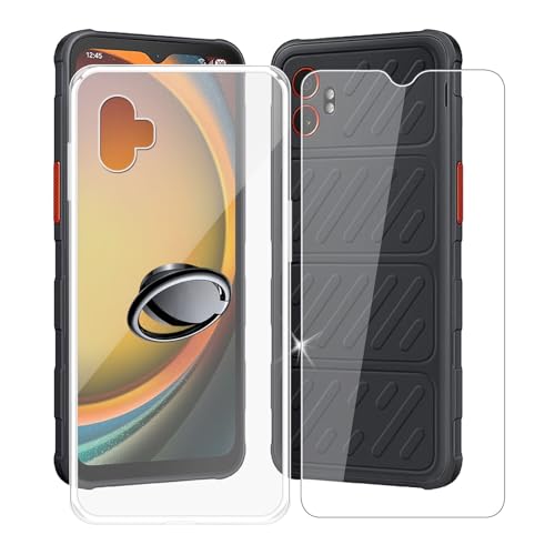 AQGGIIXY Handyhülle Transparent für Samsung Galaxy XCover7 Pro (6.6"), Weiche Schutzhülle + 1 Stück Gehärtetem Glas Schutzfolie, 360° Drehbar Handy-Ringhalter Cover - SH3 von AQGGIIXY