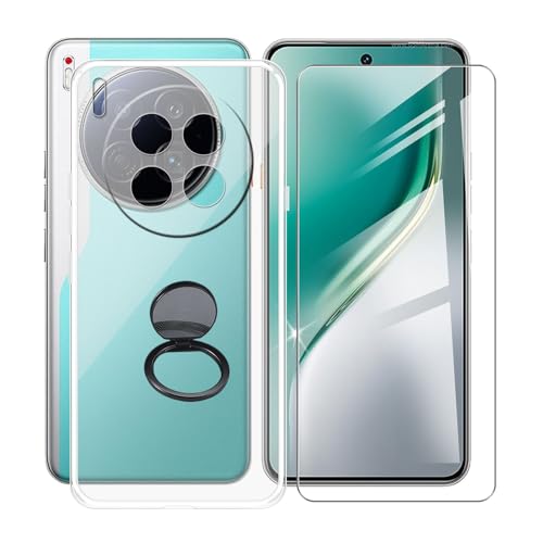 AQGGIIXY Handyhülle Transparent für Tecno Camon 40 Premier (6.67"), Weiche Schutzhülle + 1 Stück Gehärtetem Glas Schutzfolie, 360° Drehbar Handy-Ringhalter Cover - SH10 von AQGGIIXY