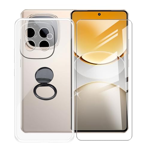 AQGGIIXY Handyhülle Transparent für Vivo Y300 GT (6.78"), Weiche Schutzhülle + 1 Stück Gehärtetem Glas Schutzfolie, 360° Drehbar Handy-Ringhalter Cover für Vivo Y300 GT - SH10 von AQGGIIXY
