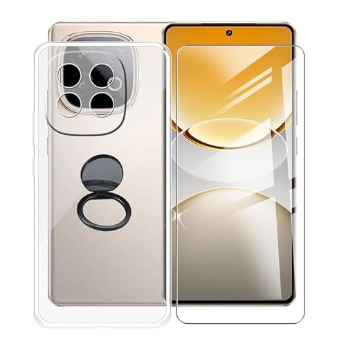 AQGGIIXY Handyhülle Transparent für Vivo Y300 GT (6.78"), Weiche Schutzhülle + 1 Stück Gehärtetem Glas Schutzfolie, 360° Drehbar Handy-Ringhalter Cover für Vivo Y300 GT - SH10 von AQGGIIXY