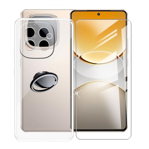 AQGGIIXY Handyhülle Transparent für Vivo Y300 GT (6.78"), Weiche Schutzhülle + 1 Stück Gehärtetem Glas Schutzfolie, 360° Drehbar Handy-Ringhalter Cover für Vivo Y300 GT - SH3 von AQGGIIXY