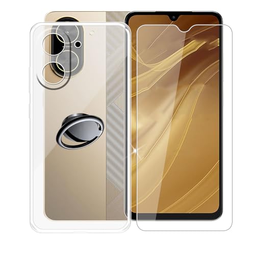 AQGGIIXY Handyhülle Transparent für Xiaomi Redmi A5 4G (6.88"), Weiche Schutzhülle + 1 Stück Gehärtetem Glas Schutzfolie, 360° Drehbar Handy-Ringhalter Cover für Xiaomi Redmi A5 4G - SH3 von AQGGIIXY