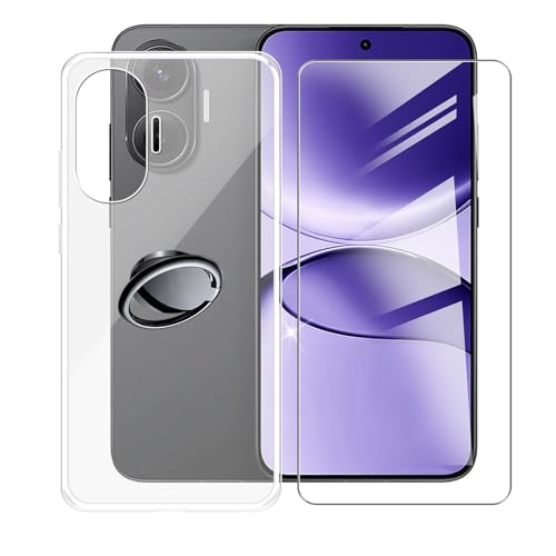 AQGGIIXY Handyhülle Transparent für Xiaomi Redmi Turbo 4 Pro (6.83"), Weiche Schutzhülle + 1 Stück Gehärtetem Glas Schutzfolie, 360° Drehbar Handy-Ringhalter Cover für Xiaomi Redmi Turbo 4 Pro - SH3 von AQGGIIXY