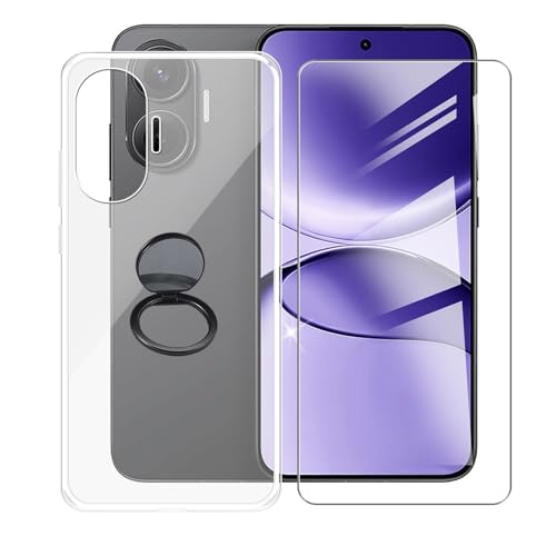 AQGGIIXY Handyhülle Transparent für Xiaomi Redmi Turbo 4 Pro (6.83"), Weiche Schutzhülle + 1 Stück Gehärtetem Glas Schutzfolie, 360° Drehbar Handy-Ringhalter Cover für Xiaomi Redmi Turbo 4 Pro - SH10 von AQGGIIXY