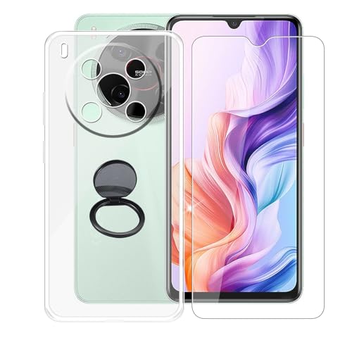 AQGGIIXY Handyhülle Transparent für ZTE Blade V70 Max (6.9"), Weiche Schutzhülle + 1 Stück Gehärtetem Glas Schutzfolie, 360° Drehbar Handy-Ringhalter Cover für ZTE Blade V70 Max - SH10 von AQGGIIXY