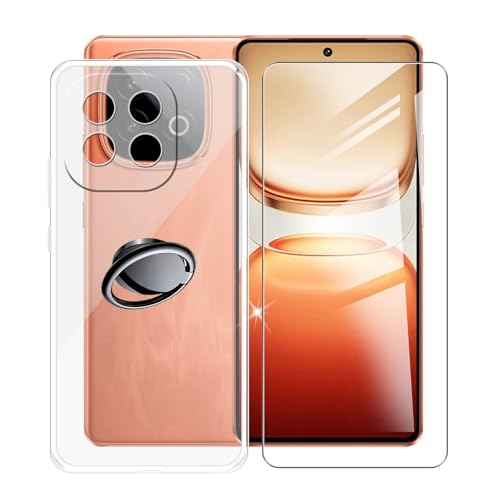 AQGGIIXY Handyhülle Transparent für vivo iQOO Z10 Turbo Pro (6.78"), Weiche Schutzhülle + 1 Stück Gehärtetem Glas Schutzfolie, 360° Drehbar Handy-Ringhalter Cover für vivo iQOO Z10 Turbo Pro - SH3 von AQGGIIXY