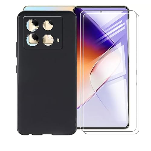 AQGGIIXY Schutzhülle für Infinix Note 40 5G (17,2 cm / 6,8 Zoll), mit 2 Displayschutzfolien aus gehärtetem Glas, schlanke und kratzfeste Schutzhülle, Flüssigsilikon, stoßfest, Schwarz von AQGGIIXY