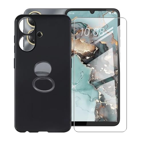 AQGGIIXY für HTC Wildfire E5 Plus (6.75") Handyhülle + Displayschutz(1 Sätze), Silikon Hülle rutschfeste Stoßkasten Schale Schutzhülle mit Handy Ring Handyhalter Fingerhalter 360° von AQGGIIXY