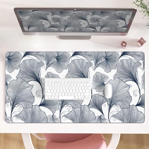 AQQA Schreibtischunterlage, großes Mauspad, XXL-Gaming-Mauspad, schwarze und weiße Linien, tropische Blätter, Schreibtischunterlage für Tastatur, Laptop und Computer, 80 x 40 cm von AQQA