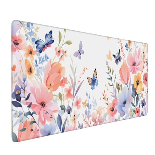 AQQA XXL Schreibtischunterlage mit niedlichen rosa Blumen, Gaming-Mauspad, rutschfeste Gummiunterseite, Mauspad 80 x 40 cm, wasserdichte Tastaturmatte mit genähten Kanten für Büro, Zuhause, Schule AQQA XXL Schreibtischunterlage mit niedlichen rosa Blumen, Gaming-Mauspad, rutschfeste Gummiunterseite, Mauspad 80 x 40 cm, wasserdichte Tastaturmatte mit genähten Kanten für Büro, Zuhause, Schule von AQQA