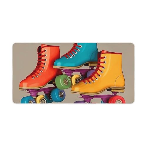 Bunte Retro-Mauspad mit Rollschuhen, groß, rutschfest, Schreibtischunterlage, große Computer- und Laptop-Matte, Laptop-Schutz, Schreibblöcke für Büro, Zuhause, 30,5 x 61 cm Bunte Retro-Mauspad mit Rollschuhen, groß, rutschfest, Schreibtischunterlage, große Computer- und Laptop-Matte, Laptop-Schutz, Schreibblöcke für Büro, Zuhause, 30,5 x 61 cm von AQRJLPM