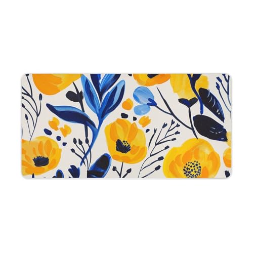 Mauspad mit gelben und blauen Blumen, groß, rutschfest, für Büro, Schreibtisch, große Computer- und Laptop-Matte, Laptop-Schutz, Schreibblöcke für Büro, Zuhause, 30,5 x 61 cm Mauspad mit gelben und blauen Blumen, groß, rutschfest, für Büro, Schreibtisch, große Computer- und Laptop-Matte, Laptop-Schutz, Schreibblöcke für Büro, Zuhause, 30,5 x 61 cm von AQRJLPM