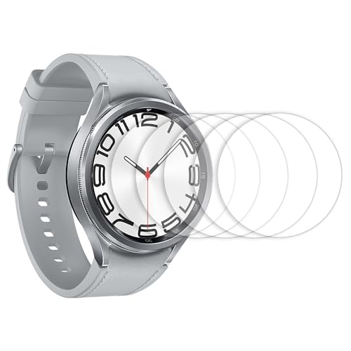 AQSQWQ 5 Stück Kompatibel mit Samsung Galaxy Watch 6 Classic 47mm Schutzfolie Glas, Wasserdichtes Glas Schutz Displayschutzfolie Anti-Kratzen, Arc Edges Displayschutz für Galaxy Watch 6 (47mm) von AQSQWQ