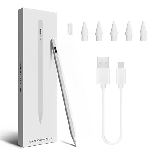 Stylus Stift für iPad (2018-2024), USB C Schnellladeleistung, Palm Rejection und Neigungssensitivität für iPad 6-10, für Pro 13"/12,9"/11" M4, Air 3/4/5, Air 13"/11" M2, Mini 6/5 von AQSQWQ