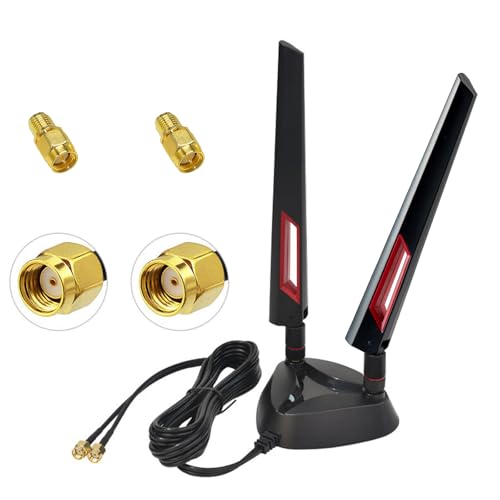 AQTAQ WiFi 6E Antenne Tri-Band 6GHz 5GHz 2,4GHz Antenne RP-SMA WLAN Magnetfuß mit 2m Verlängerungskabel für PC Bluetooth Motherboard WiFi 6 Router Kamera PC Desktop Wireless von AQTAQ