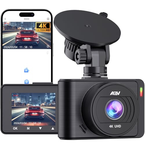 AQV Dashcam Auto 4K UHD mit WiFi Dashcam Vorne Auto Kamera, mit 64GB SD Karte, 170° Weitwinkel, Loop-Aufnahme, G-Sensor, APP Steuerung, Supernachtsicht, Sicherere Superkondensator von AQV