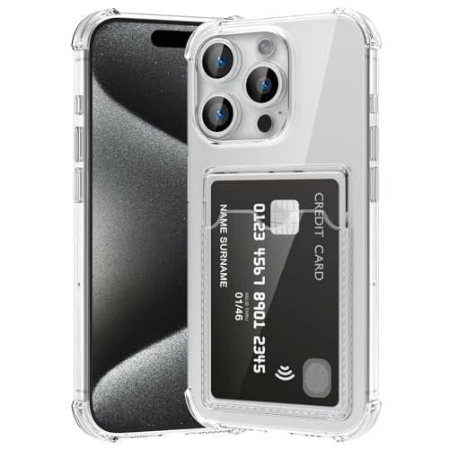 ÁRBOLORO Hülle für iPhone 15 Pro mit Kartenfäch Transparent Silikon TPU Handyhülle Ultra Dünn Weiche Stoßfest Flexibel Handy Tasche Bumper Case für iPhone 15 Pro von ÁRBOLORO